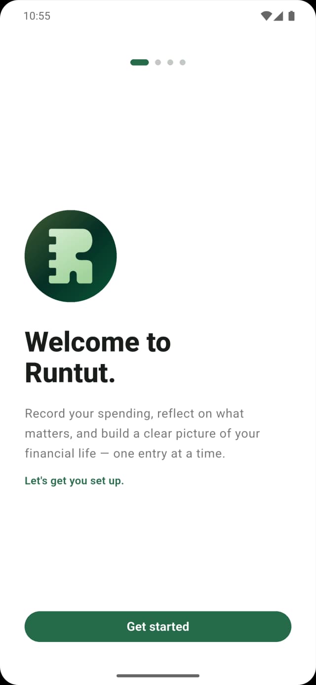 Runtut onboarding screen