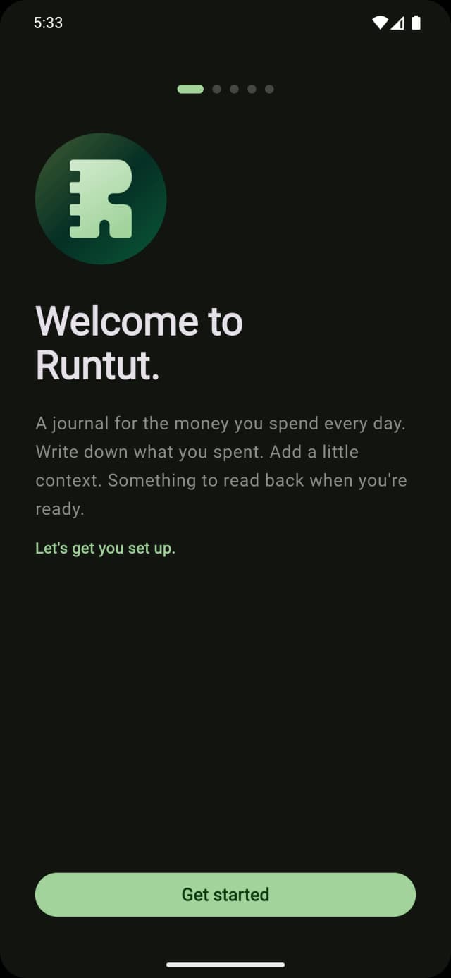 Runtut onboarding screen