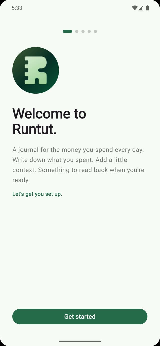 Runtut onboarding screen